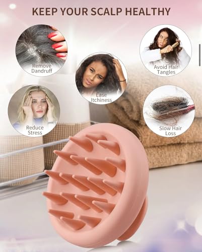 Silicone Hair Scalp Shampoo Brush, Shower Scalp Scrubber with Soft Bristles for Hair Growth & Dandruff Removal, Exfoliator, Wet Dry Hair Scalp Care for All Hair Types (Black)