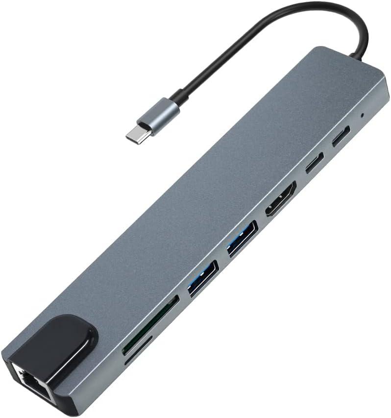 New USB C Hub, 8 in 1 USB C Hub Multifunctional Docking Station, Multiport Adapter w/Gigabit Ethernet, 100W PD, HDMI 4K, 3.0 USB, USB C Data Port, SD/TF Card Reader, Dongle Docking Station for Laptop