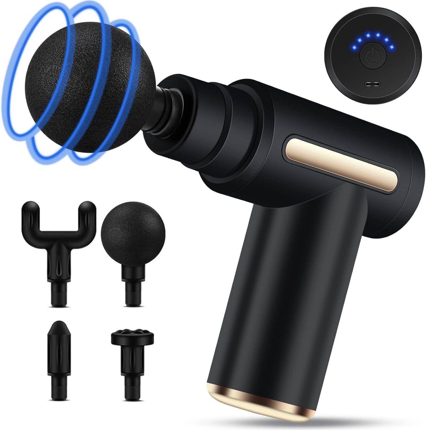 Mini Massage Gun - Ultra Quiet Deep Tissue Muscle Massager, 6 Speeds, Portable Handheld Percussion for Pain Relief, Type-C Charging, Compact Design for Back, Neck, Body - Ideal for Travel (Black)