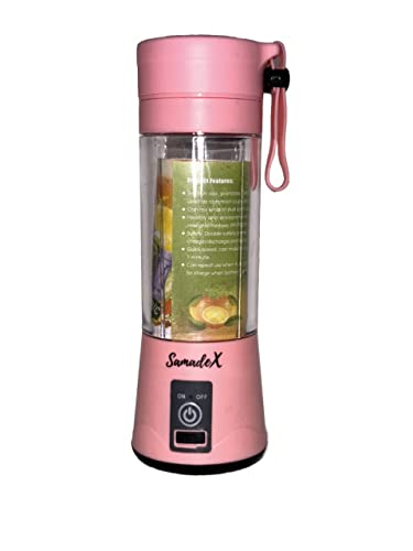 SAMADEX Portable Hand Held Blender for Shakes and Smoothies, Personal Blender for Protein with USB Rechargeable, 6-Point Stainless Steel Blades, Office, On the Go Blender (Pink)