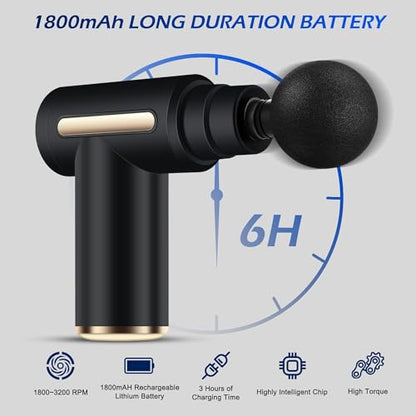 Mini Massage Gun - Ultra Quiet Deep Tissue Muscle Massager, 6 Speeds, Portable Handheld Percussion for Pain Relief, Type-C Charging, Compact Design for Back, Neck, Body - Ideal for Travel (Black)