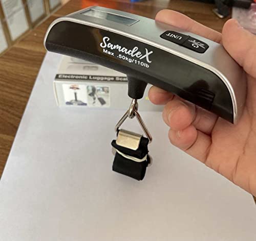 High-Precision Luggage Scale - Samadex Portable Digital Suitcase Weigher with Tare Function, Travel Weight Scale for Baggage Up to 110 lbs/50 kg, Ideal for Travel and Shipping