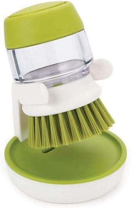 Multi-Purpose Palm Scrubbing Dish Brush with Soap Dispenser and Stand - Quick Drying Design for Kitchen Sink Cleaning, Dish Brush Alternative (Grey)