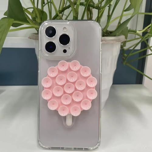 Silicone Suction Phone Case Magnetic Phone Mount, Silicon Hands-Free Phone Accessory for iPhone and Android, Mirror Shower Phone Holder, Tiktok Videos and Selfies (Black)