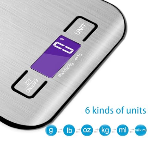 Precision Digital Kitchen Scale for Baking and Cooking - Stainless Steel Food Weighing Scale with Grams and Ounces, Compact for Meal Prep & Weight Loss (Batteries Included) (Black)