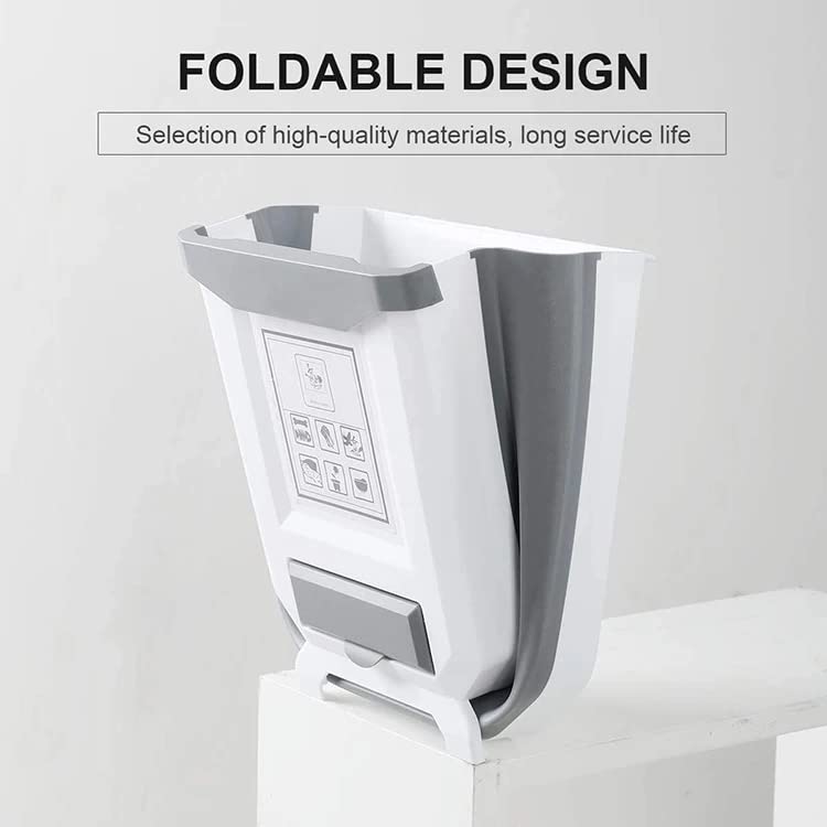 Kitchen Trash Cans Foldable Square Dustbin Household Garbage Collapsible Hanging Plastic Trash Can 2.4 Gallon Trash Bin For Cabinet Door Car Bedroom Bathroom Office Dorm Room Bathroom Office (Brown)