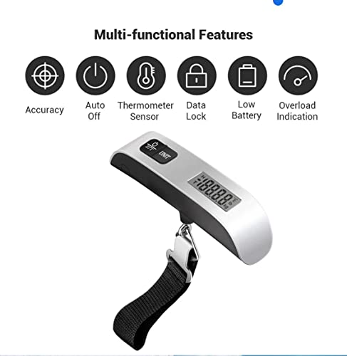 High-Precision Luggage Scale - Samadex Portable Digital Suitcase Weigher with Tare Function, Travel Weight Scale for Baggage Up to 110 lbs/50 kg, Ideal for Travel and Shipping