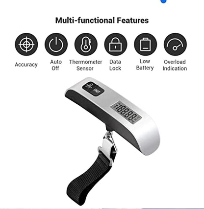 High-Precision Luggage Scale - Samadex Portable Digital Suitcase Weigher with Tare Function, Travel Weight Scale for Baggage Up to 110 lbs/50 kg, Ideal for Travel and Shipping