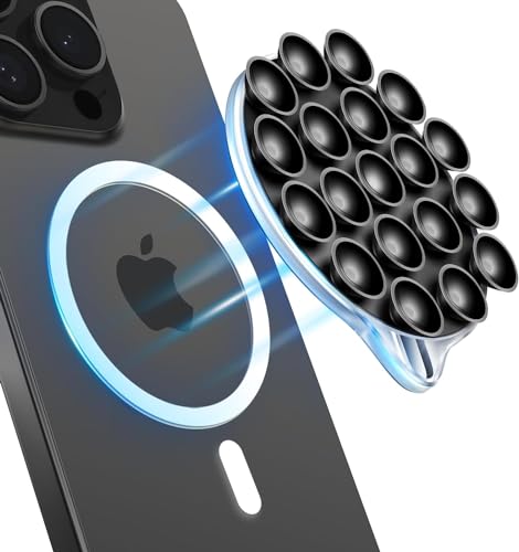 Silicone Suction Phone Case Magnetic Phone Mount, Silicon Hands-Free Phone Accessory for iPhone and Android, Mirror Shower Phone Holder, Tiktok Videos and Selfies (Black)