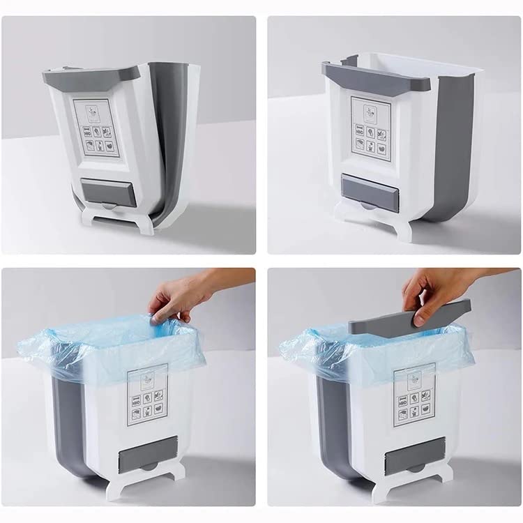 Kitchen Trash Cans Foldable Square Dustbin Household Garbage Collapsible Hanging Plastic Trash Can 2.4 Gallon Trash Bin For Cabinet Door Car Bedroom Bathroom Office Dorm Room Bathroom Office (Brown)