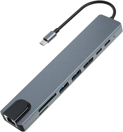New USB C Hub, 8 in 1 USB C Hub Multifunctional Docking Station, Multiport Adapter w/Gigabit Ethernet, 100W PD, HDMI 4K, 3.0 USB, USB C Data Port, SD/TF Card Reader, Dongle Docking Station for Laptop