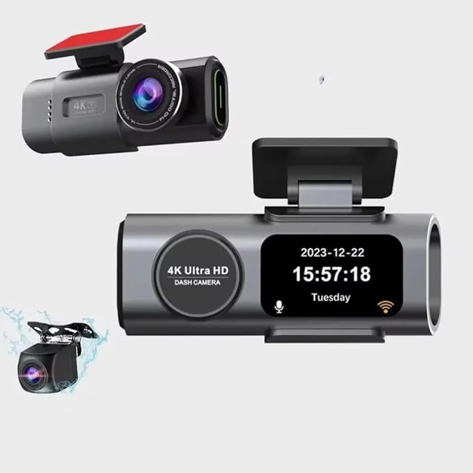 4K Dual Dash Cam WiFi, Mini Hidden Front and Rear Car Camera with Night Vision, Wide Angle, WDR, Loop Recording, G-Sensor, Parking Monitor