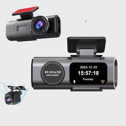 4K Dual Dash Cam WiFi, Mini Hidden Front and Rear Car Camera with Night Vision, Wide Angle, WDR, Loop Recording, G-Sensor, Parking Monitor