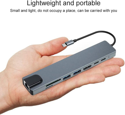 New USB C Hub, 8 in 1 USB C Hub Multifunctional Docking Station, Multiport Adapter w/Gigabit Ethernet, 100W PD, HDMI 4K, 3.0 USB, USB C Data Port, SD/TF Card Reader, Dongle Docking Station for Laptop