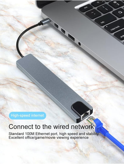 New USB C Hub, 8 in 1 USB C Hub Multifunctional Docking Station, Multiport Adapter w/Gigabit Ethernet, 100W PD, HDMI 4K, 3.0 USB, USB C Data Port, SD/TF Card Reader, Dongle Docking Station for Laptop