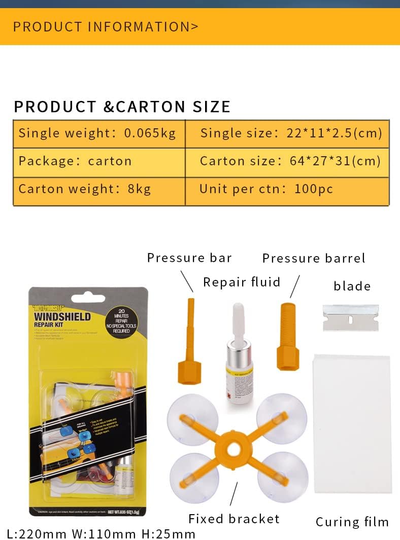 Windshield Repair Kit - Professional Grade DIY Glass Chip Fix Kit for Car & Home Windshields, Chips, Cracks & Scratches - Resin Car Window Crack Repair Kit