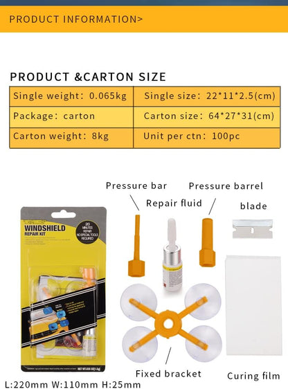 Windshield Repair Kit - Professional Grade DIY Glass Chip Fix Kit for Car & Home Windshields, Chips, Cracks & Scratches - Resin Car Window Crack Repair Kit