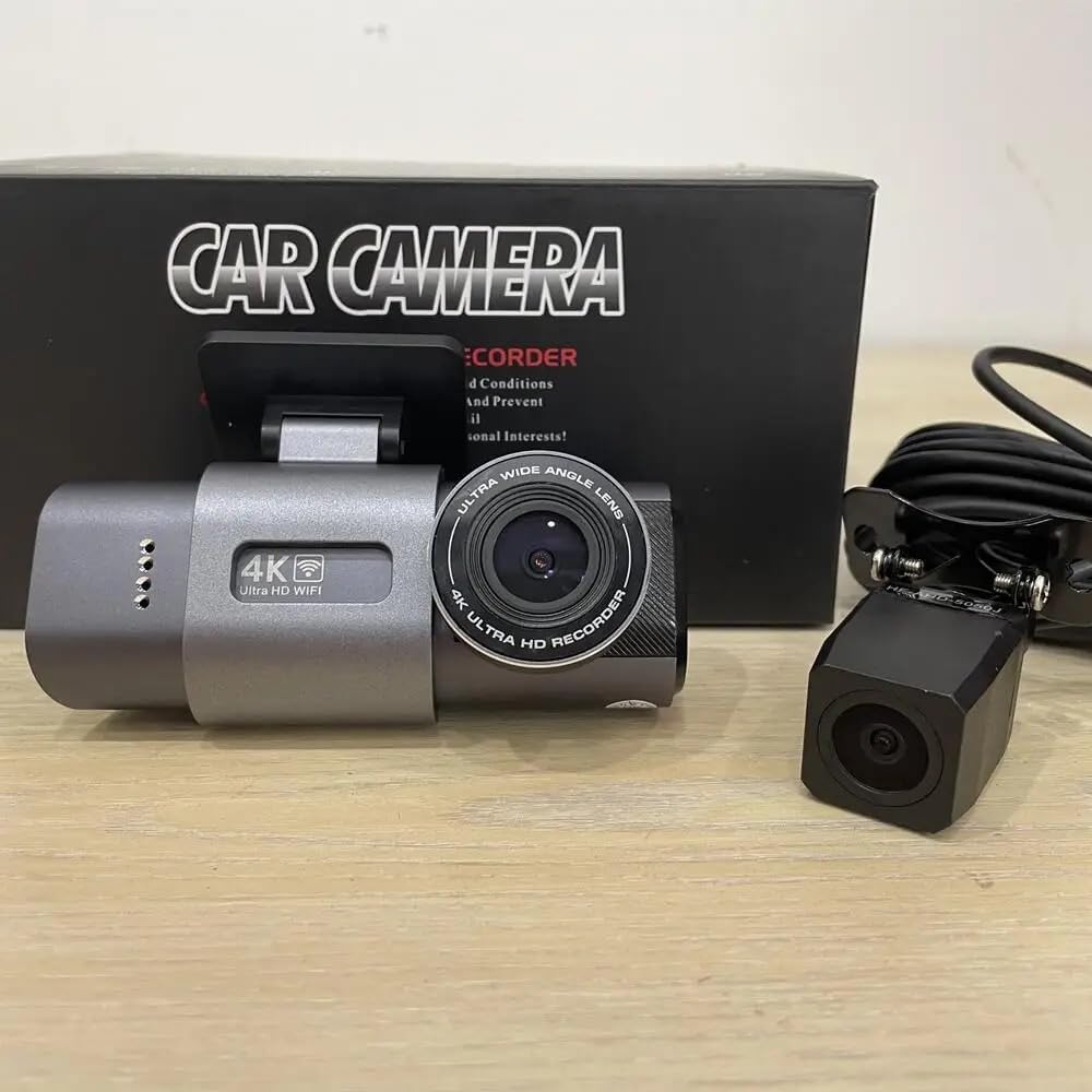 4K Dual Dash Cam WiFi, Mini Hidden Front and Rear Car Camera with Night Vision, Wide Angle, WDR, Loop Recording, G-Sensor, Parking Monitor