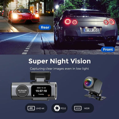 4K Dual Dash Cam WiFi, Mini Hidden Front and Rear Car Camera with Night Vision, Wide Angle, WDR, Loop Recording, G-Sensor, Parking Monitor