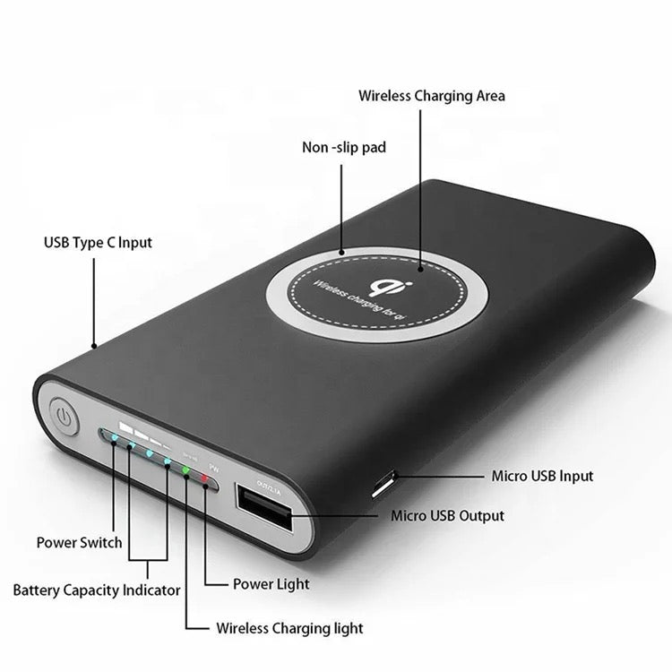 10000mAh Portable Wireless Charging Powerbank External Battery Phone Charger Power Bank-