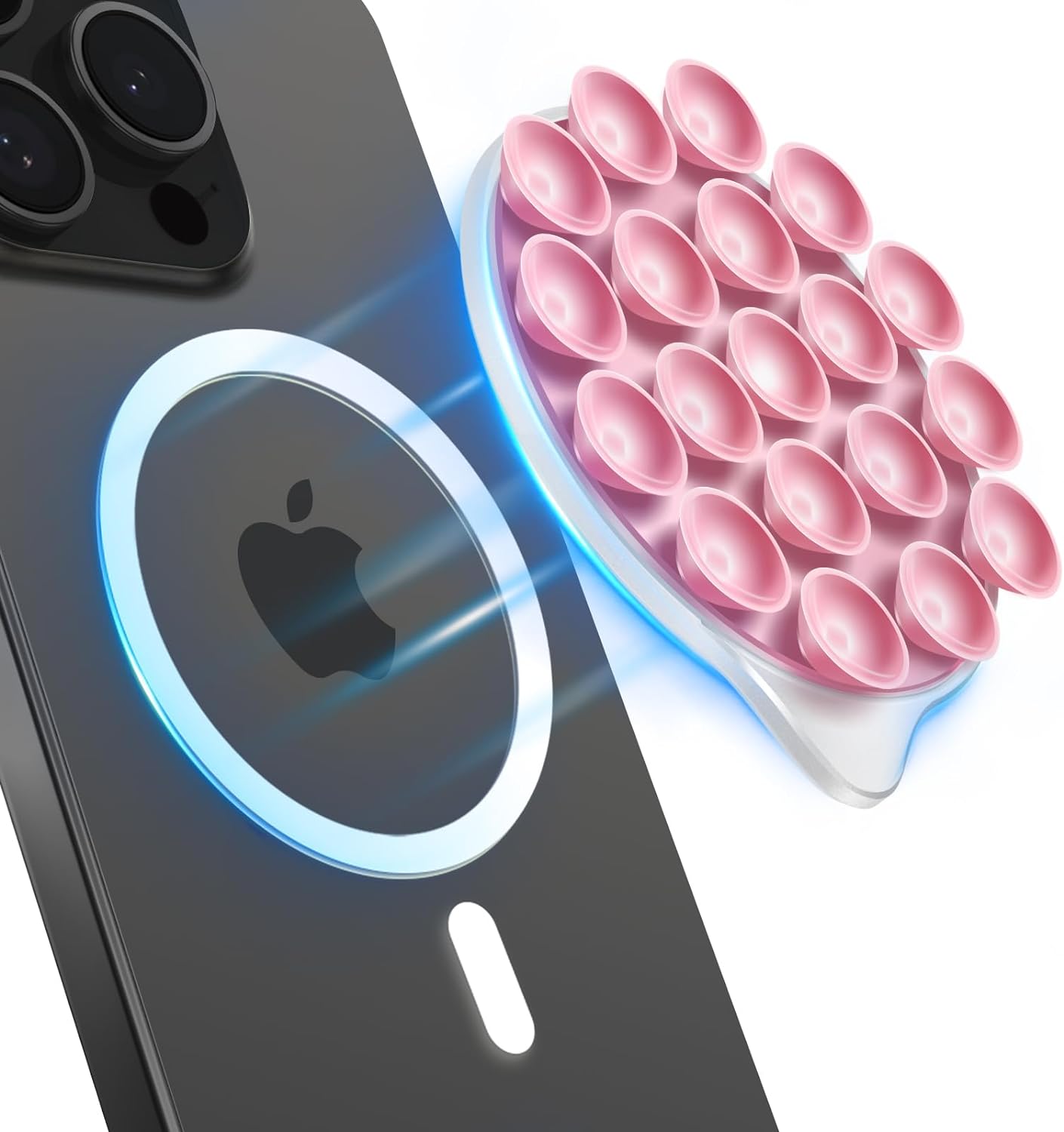 Silicone Suction Phone Case Magnetic Phone Mount, Silicon Hands-Free Phone Accessory for iPhone and Android, Mirror Shower Phone Holder, Tiktok Videos and Selfies (Black)